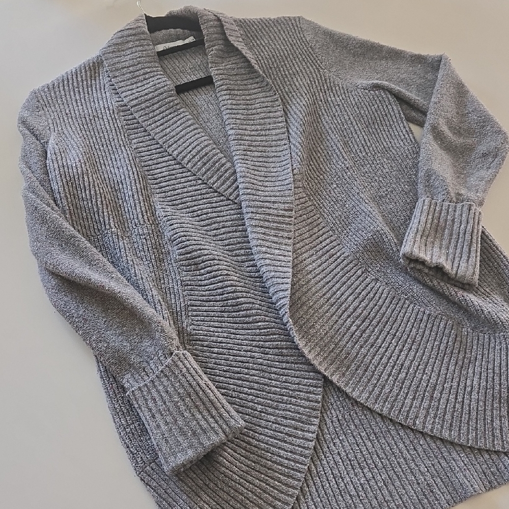 Reitmans Heather Gray Women's Cardigan Sweater Open Ribbed 43% Cotton